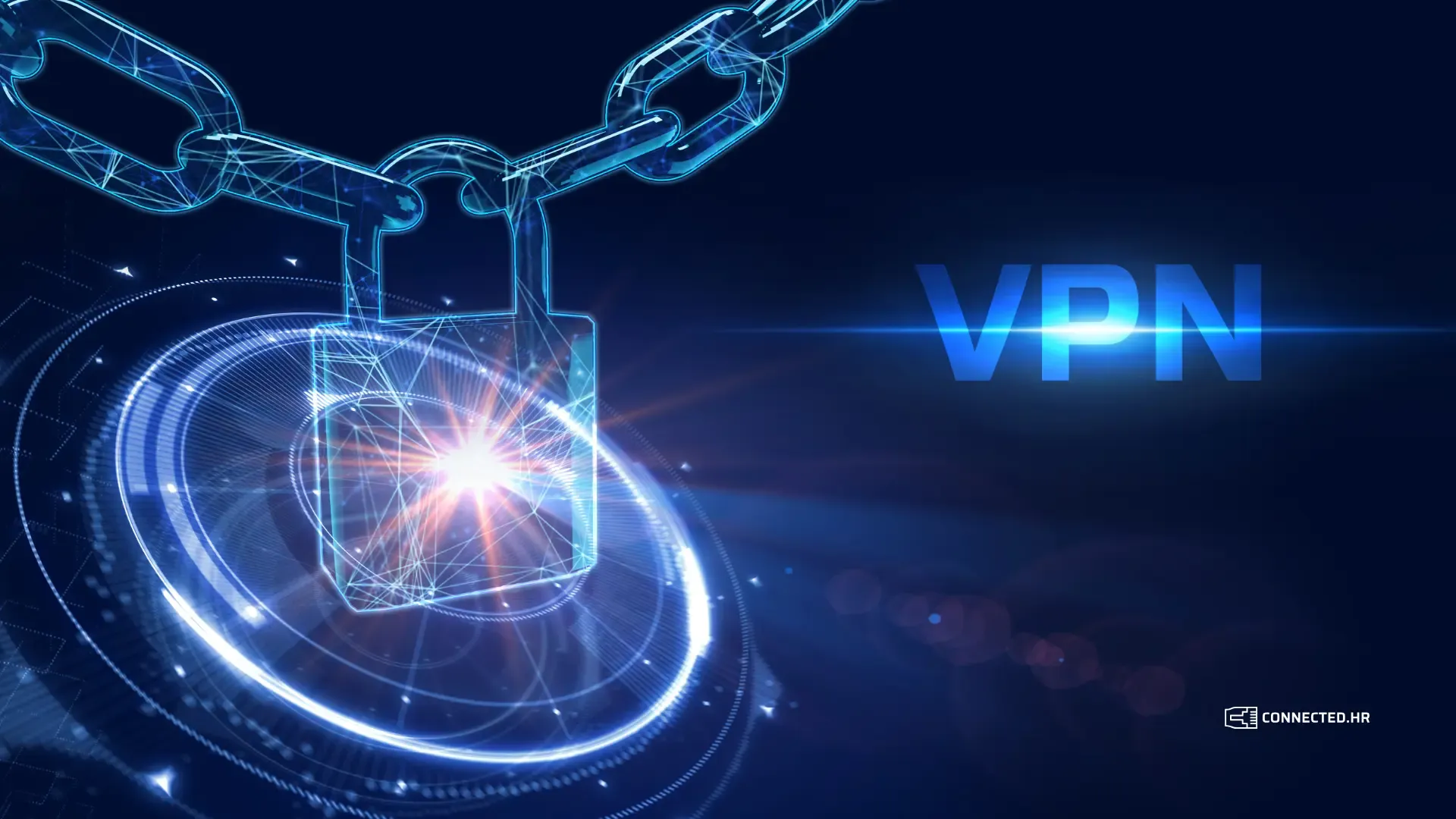 Lokot i lanac s natpisom VPN – sigurna, šifrirana veza
